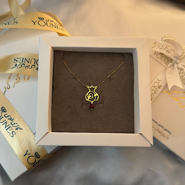 گردنبند طلا انار تک سنگ قرمز